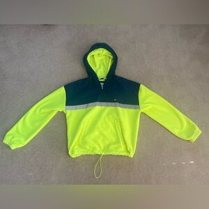 Tommy Hilfiger Fleece Jacket Women's Size Medium Neon Yellow + Blue Cozy Winter